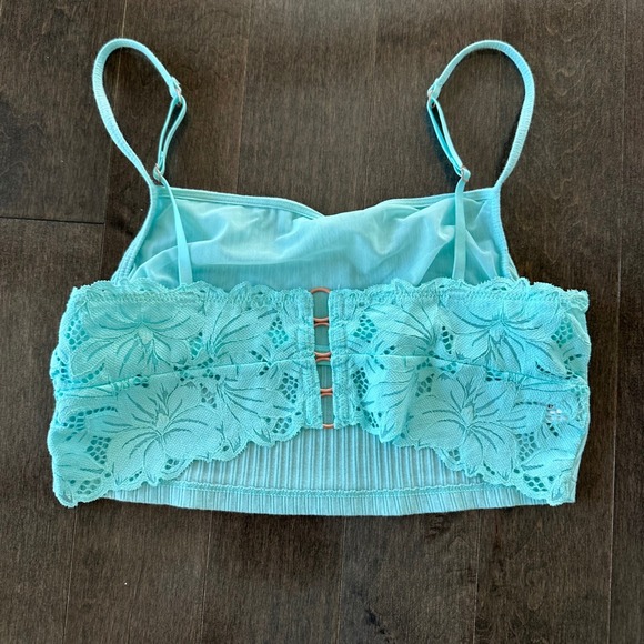 Aerie‎ Bralette Top Ribbed Lace Cozy Sexy Blue Light Aqua S - Picture 3 of 4